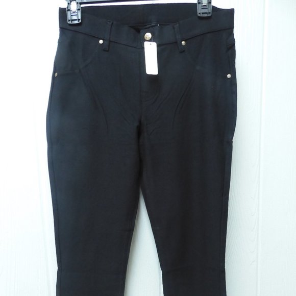2 pairs Sz L Hue Denim Capri Leggings w/ Ankle Slit Jeggings Black - Picture 1 of 3